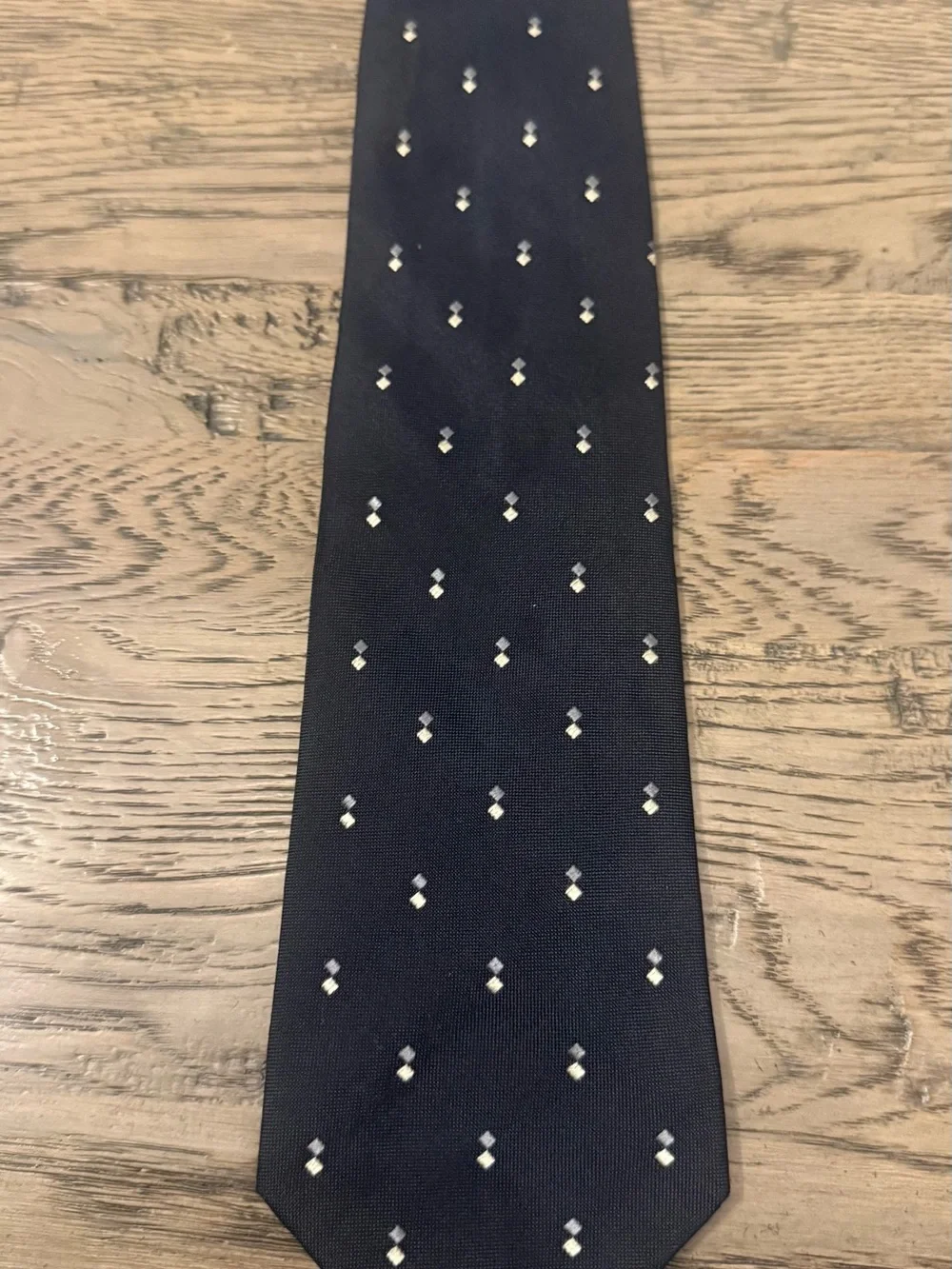 Burberry Black Silk Tie with Cream Diamond Motif